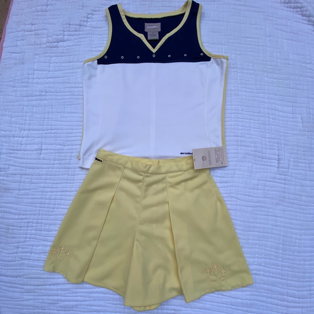 BENNING Italy Vintage 90s rare NWT Yellow tennis short w/ Bolle sport top Size S